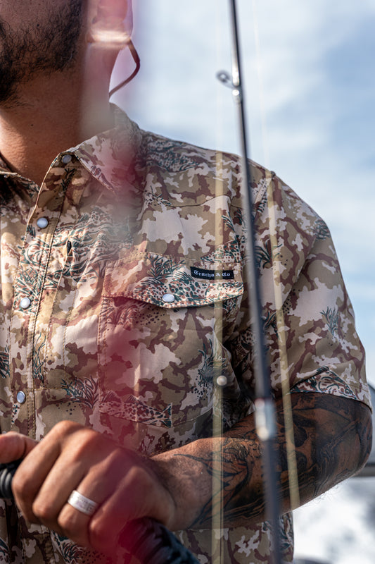 Sand Grid Camo Pearl Snap Button up
