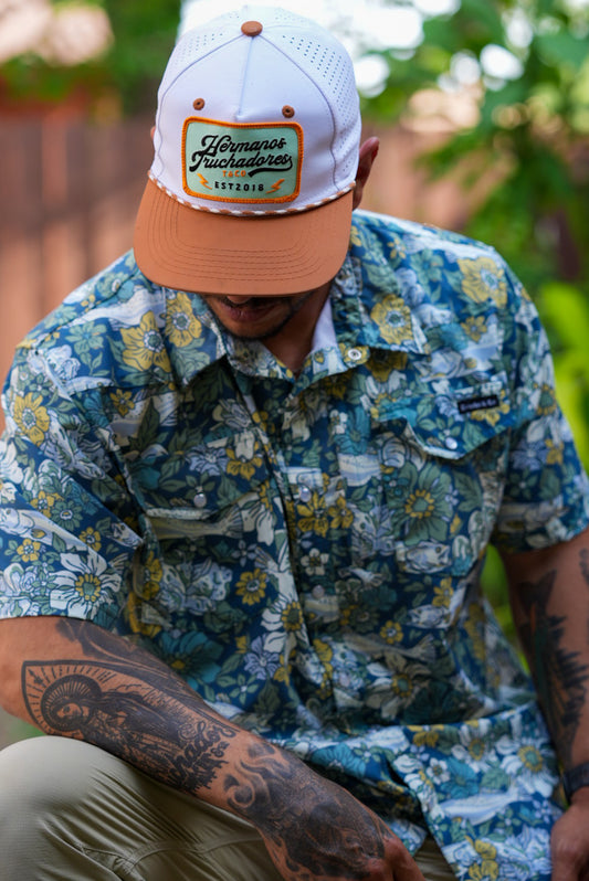 Oyster Blooms Comfort Vented Pearl Snap - Azul