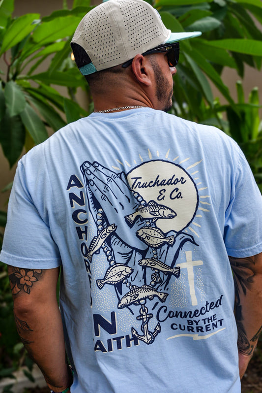 Anchored in Faith Tee - Baby Blue