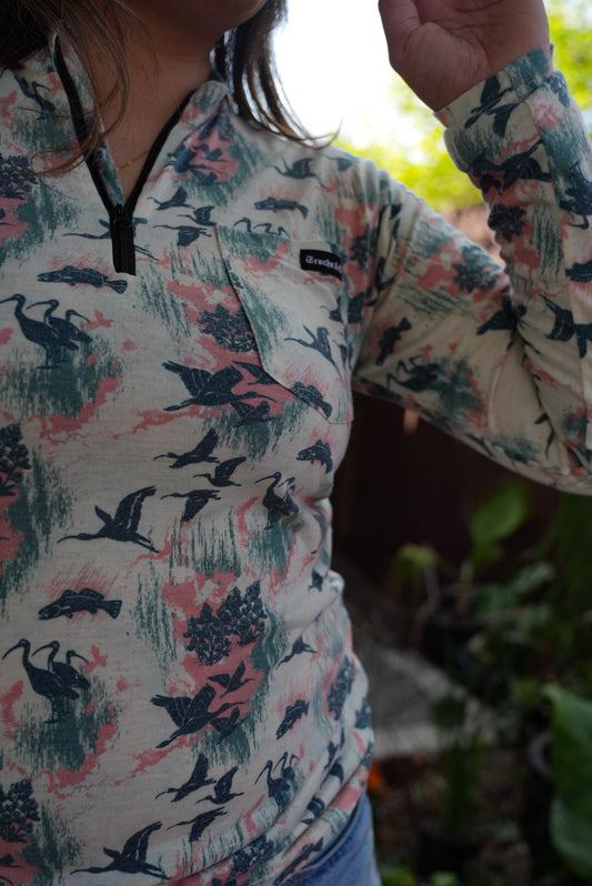 Ladies - Coastal Ibis QuarterZip Cottonblend Tee - Pink Lemonade