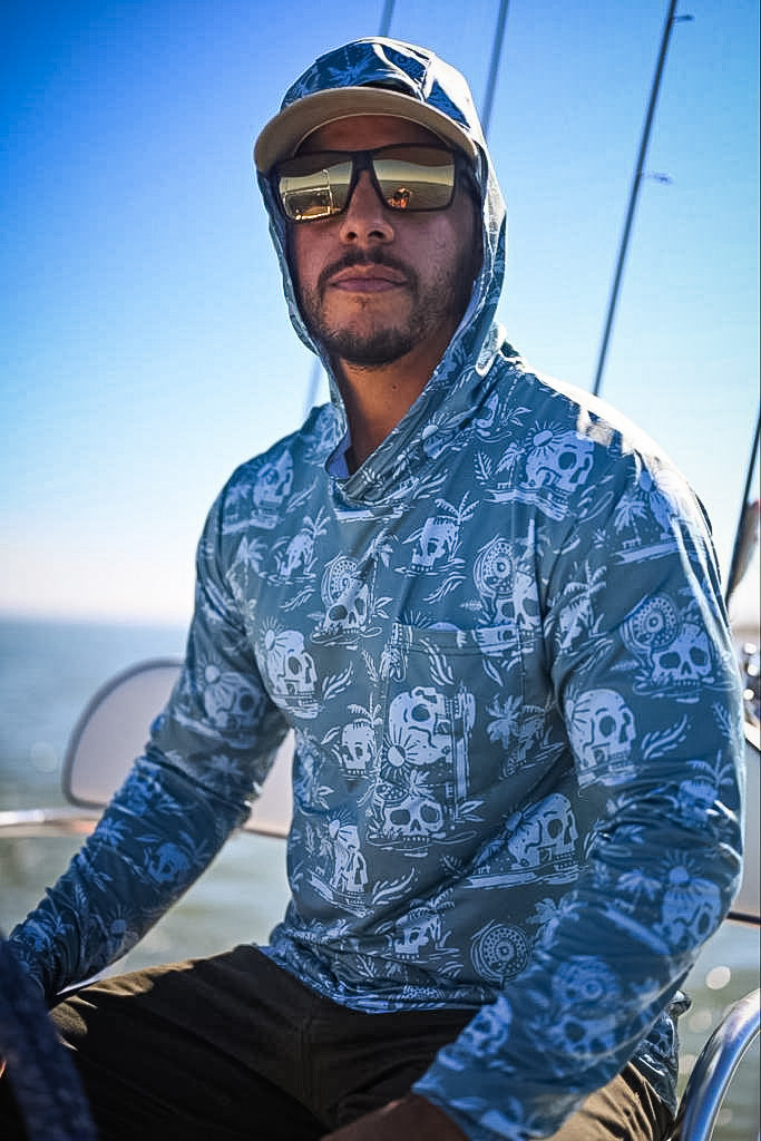 Skulls and Skiffs Performance Tee - Bahia Grande Blue