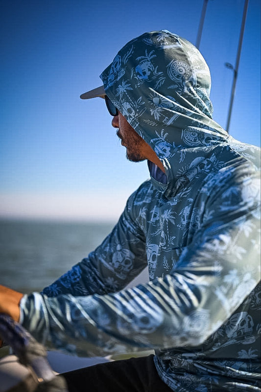 Skulls and Skiffs Performance Tee - Bahia Grande Blue