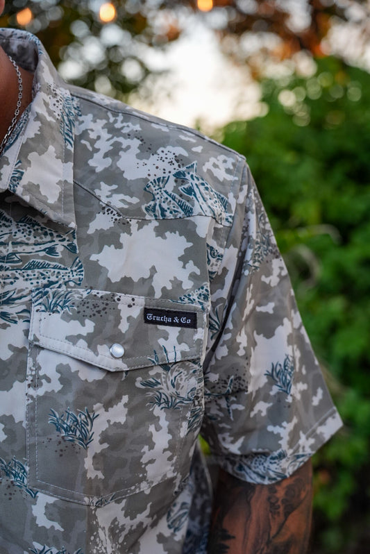 WinterGrid Camo Pearl Snap Button up