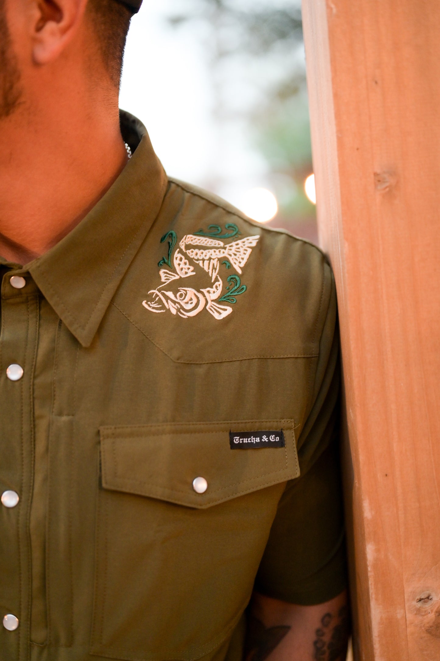 Western Pearl Snap Button up - Olive