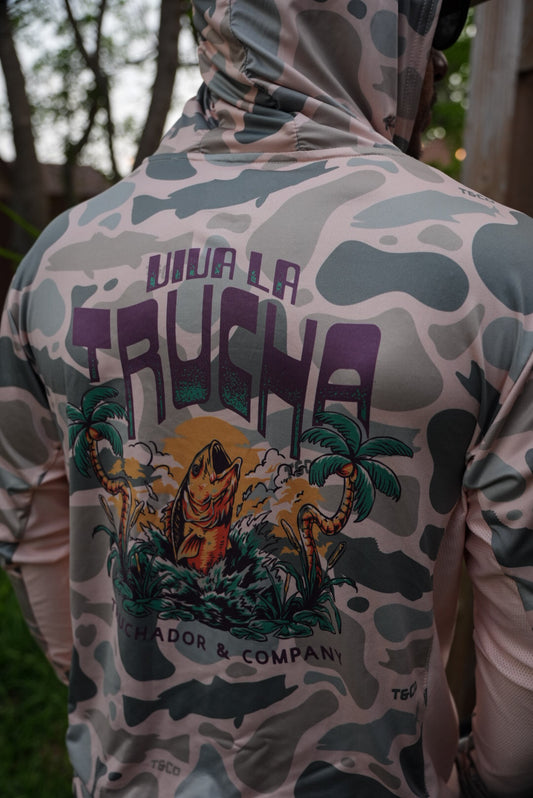 Viva La Trucha Truchaflauge Vented Performance Tee - PeachFuzz
