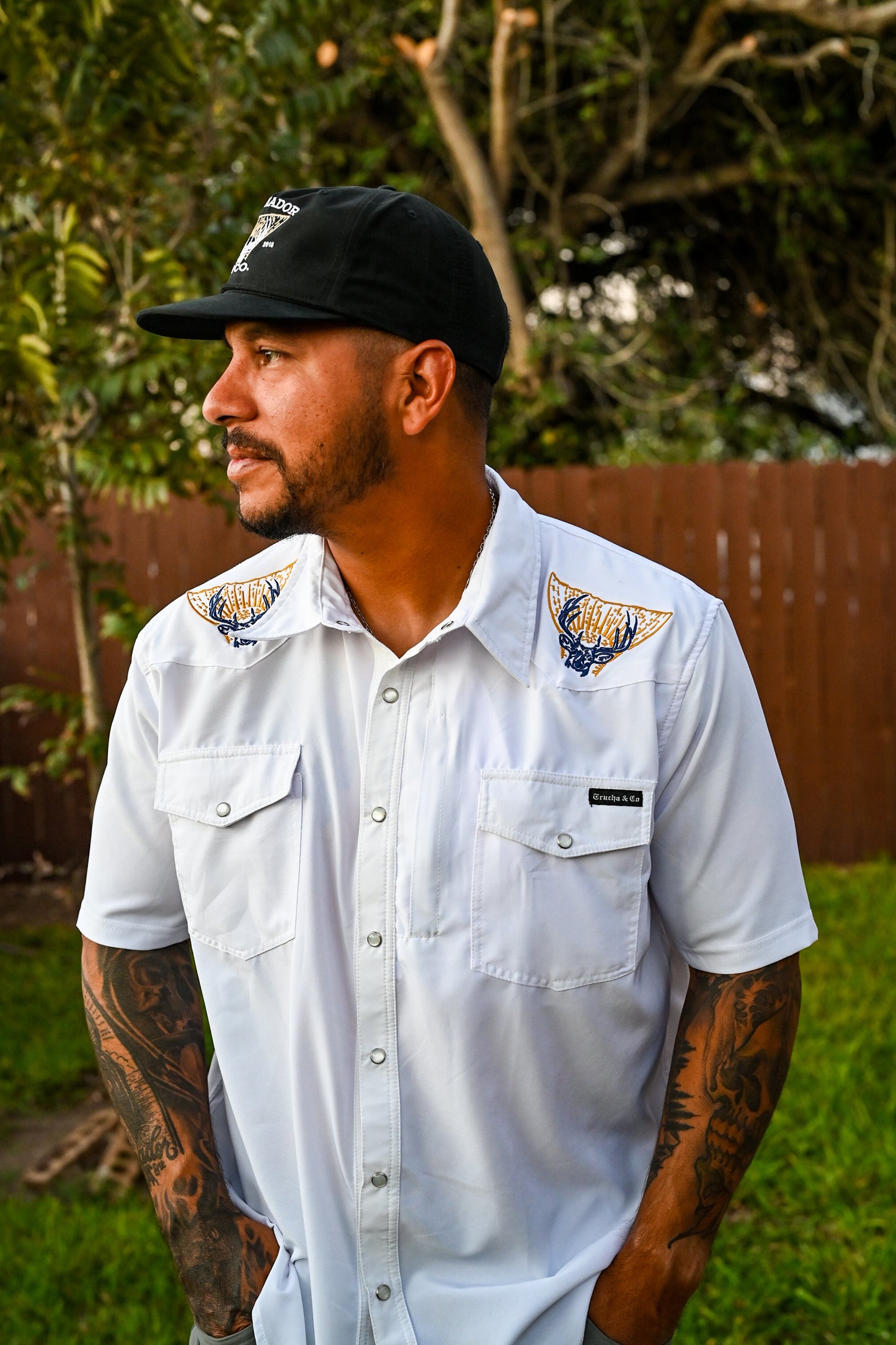 Texas Tails Pearl Snap Button up - White