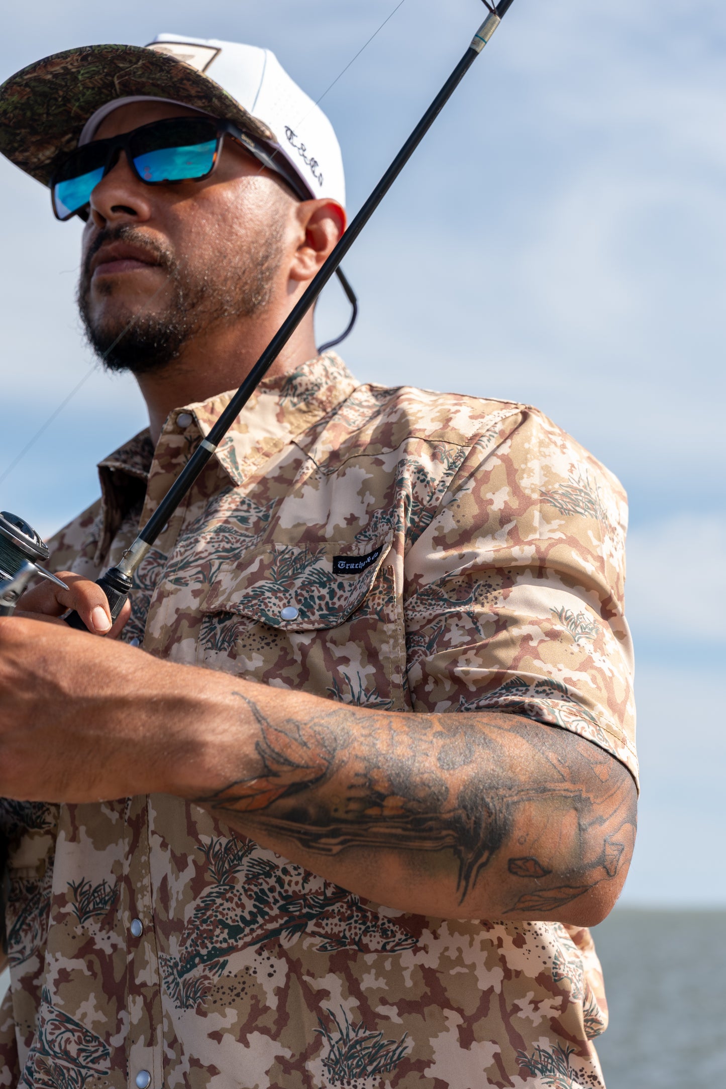 Sand Grid Camo Pearl Snap Button up