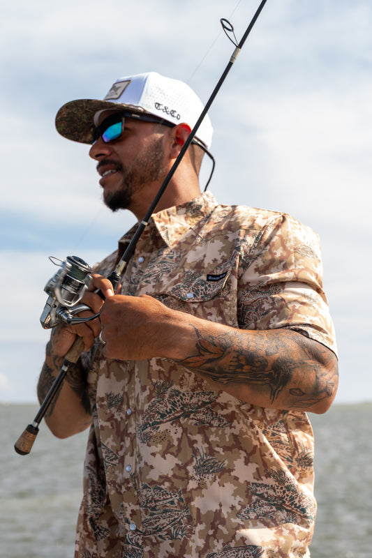 Sand Grid Camo Pearl Snap Button up