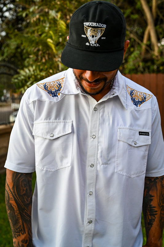 Texas Tails Pearl Snap Button up - White