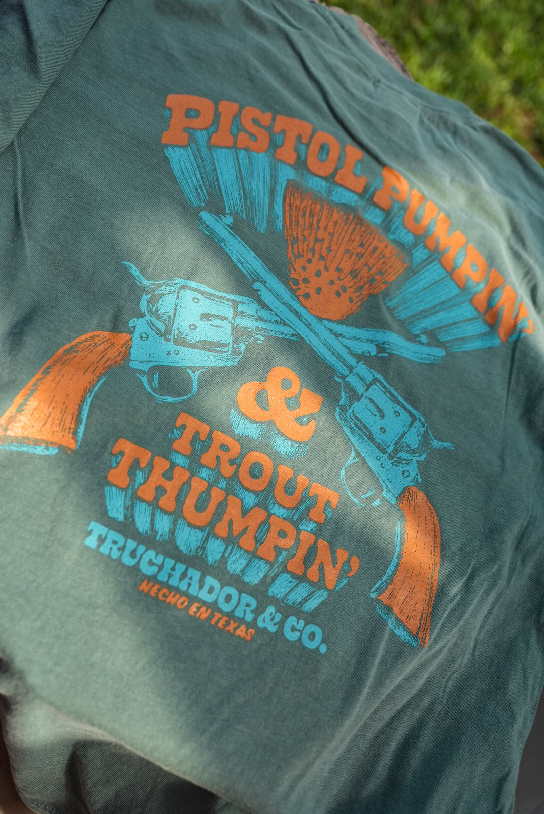 Pistol Pumpin' Trout Thumpin' Tee - Moss