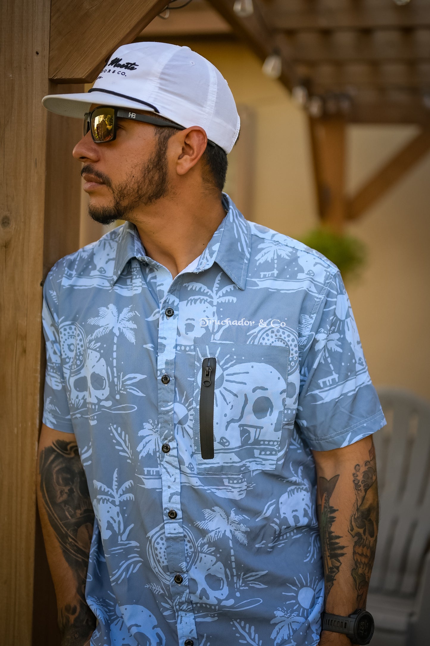 Skiffs and Skulls Comfort Vented Shirt- Denim Blue