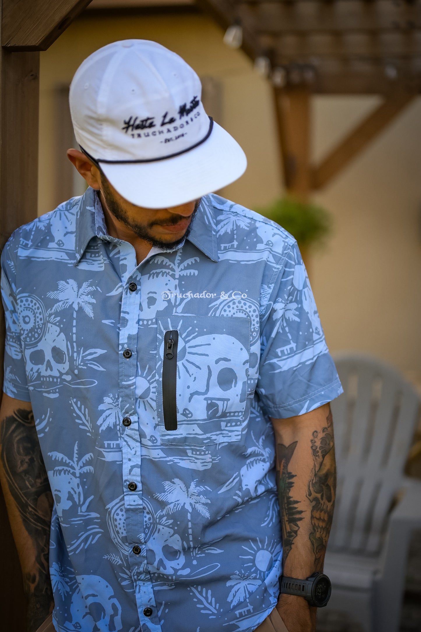 Skiffs and Skulls Comfort Vented Shirt- Denim Blue