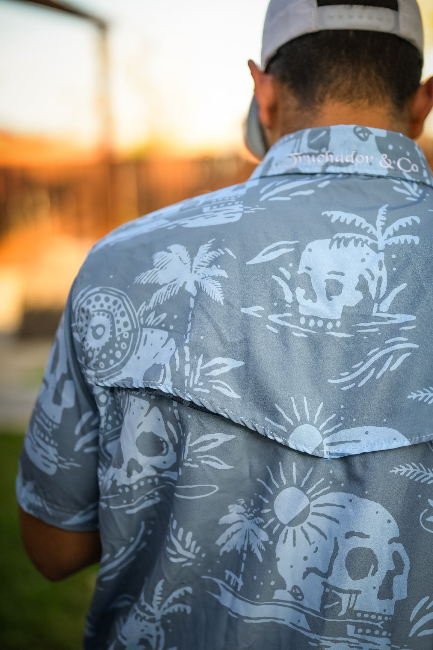 Skiffs and Skulls Comfort Vented Shirt- Denim Blue