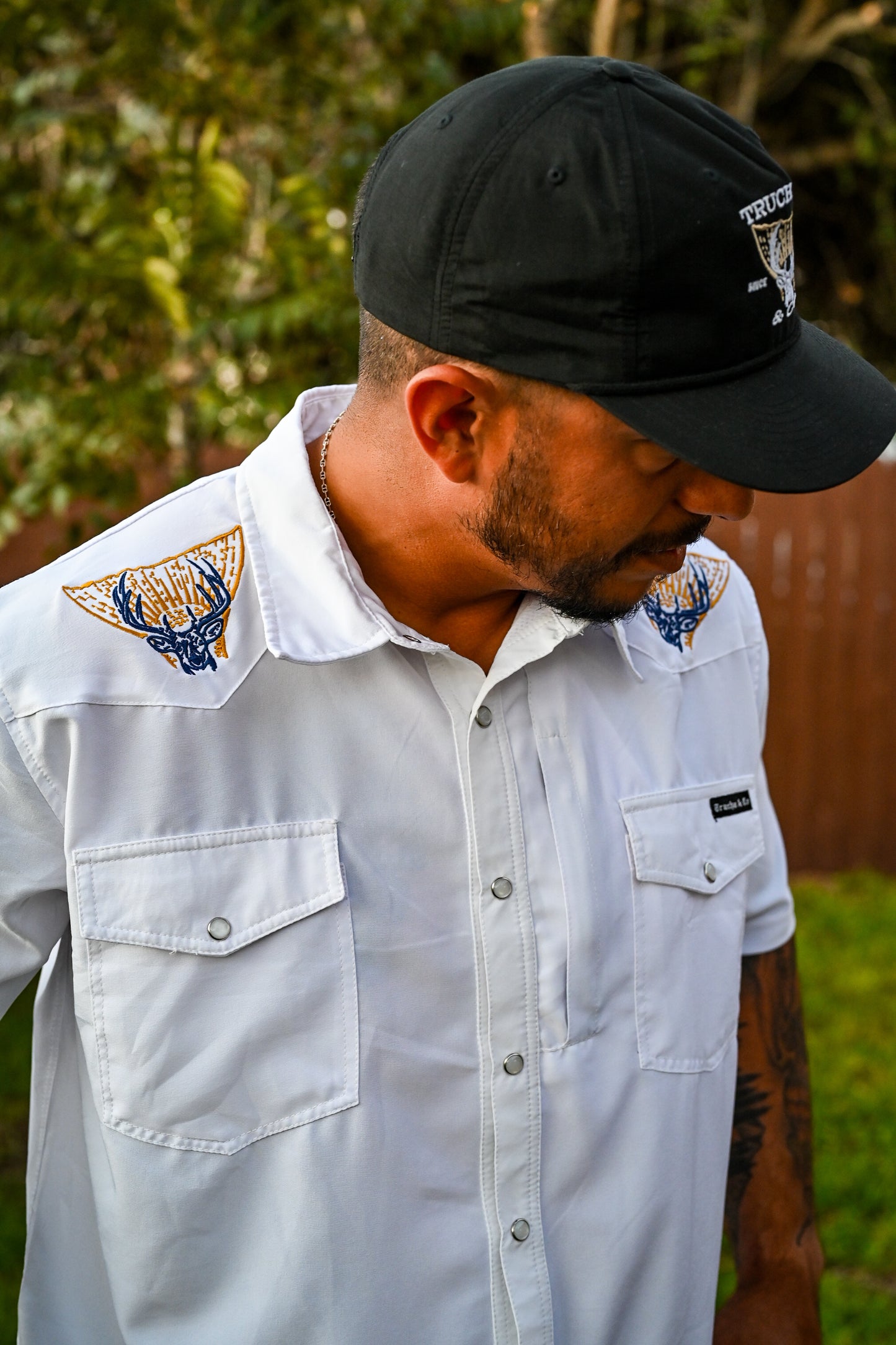 Texas Tails Pearl Snap Button up - White