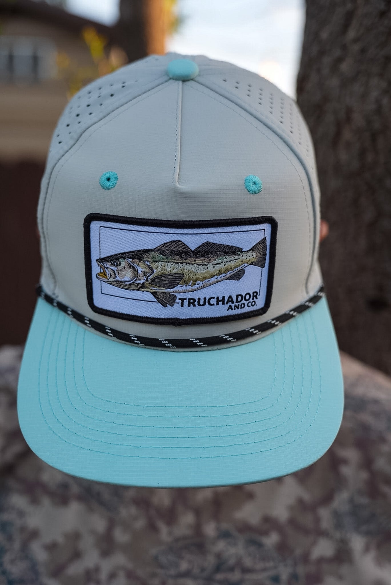 Troutlandia Hat- Grey | Seafoam Blue