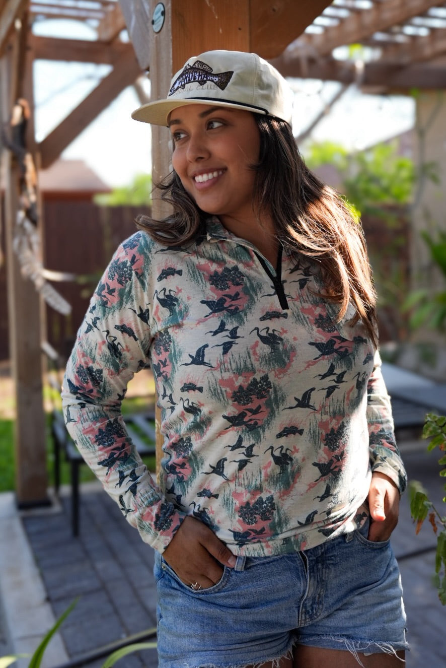 Ladies -  Coastal Ibis QuarterZip Cottonblend Tee - Pink Lemonade